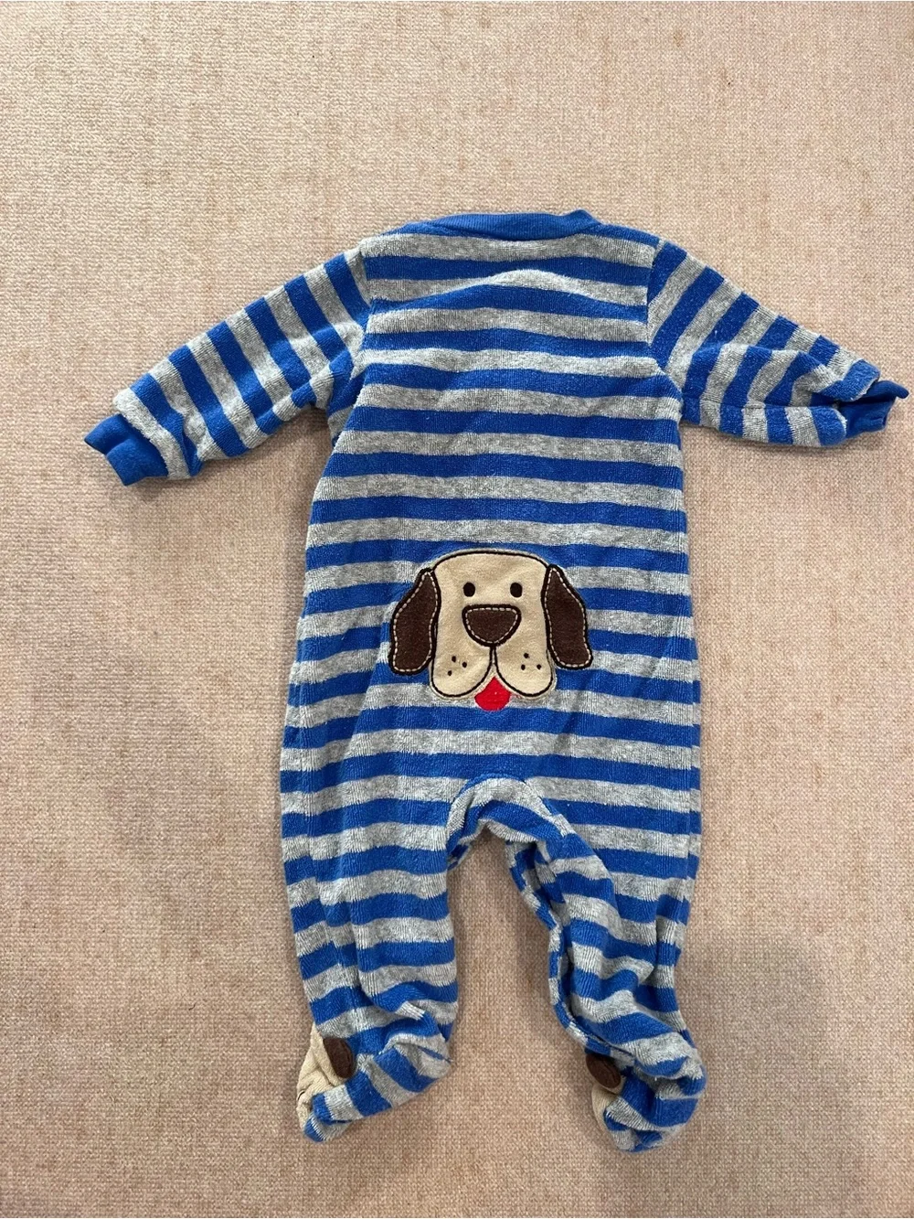 Carter’s Newborn Footed Sleeper Size NB Blue & Gray Striped Puppy Footies Soft S